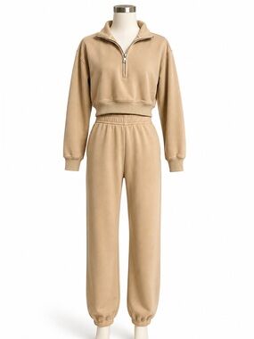 Mod Ref Matching Warm Up Set Size S Tan Beige Half Zip Joggers Athleisure